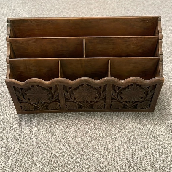 Vintage LERNER Faux Carved Wood Look Desk Organizer Mid Century Modern - Picture 1 of 12